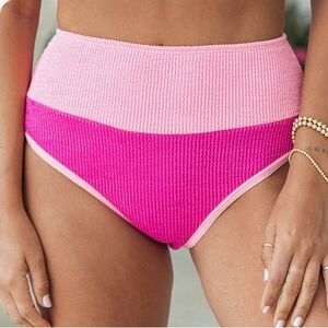 Pink Lily Color Block High-Waisted Bikini Bottom